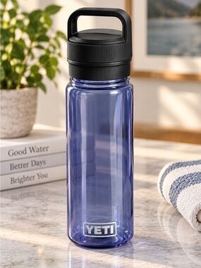 YETI Yonder Blue Water Bottle with Tether Cap Like New